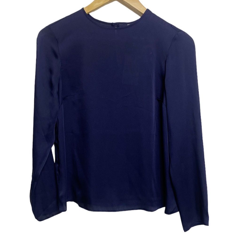 ASOS Long Sleeve Keyhole Back Blouse Navy Blue Size 6